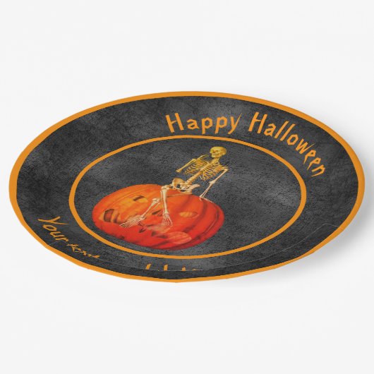 Skeletton Jack- O' Lantern Personalisiertes Hallow Pappteller (Schrägansicht)