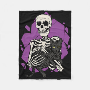 Skeletton mit einem schwarzen Katzenfieber Fleecedecke