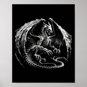 Skeletton Mythischer Drache Atmung Feuer Fantasie Poster