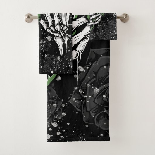 Skeletton-Rose mit Silberschwarz-gotischem Glanz Badhandtuch Set (Insitu)