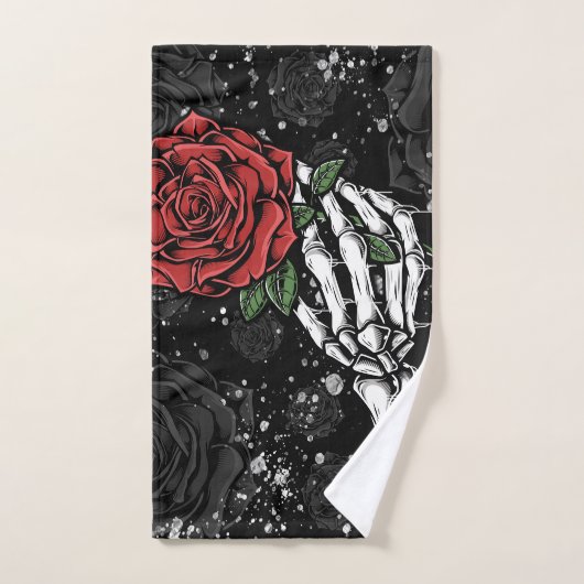Skeletton-Rose mit Silberschwarz-gotischem Glanz Badhandtuch Set (Handtuch)