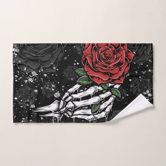 Skeletton-Rose mit Silberschwarz-gotischem Glanz Badhandtuch Set (Handtuch)