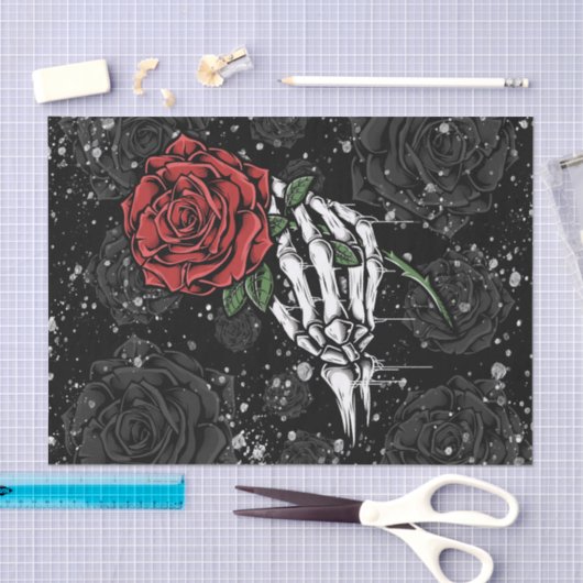 Skeletton-Rose mit Silberschwarz-gotischem Glanz Seidenpapier (Handwerk)