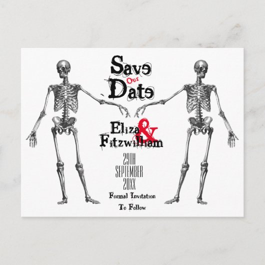 Skeletton Save the Date Postkarte (Vorderseite)
