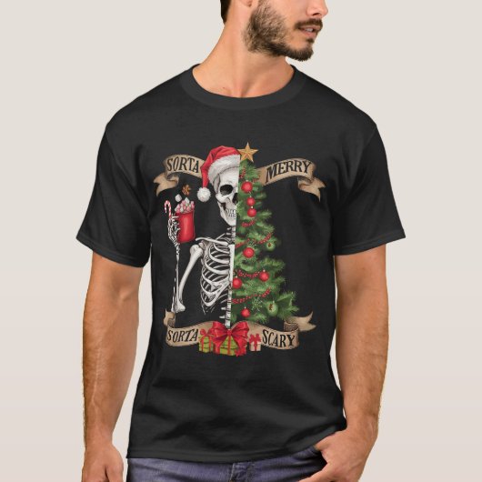 Skeletton Sorta Merry Sorta Beängstigender Baum T-Shirt (Vorderseite)