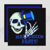 Skeletton Wearing Hat Halloween-Party Einladung (Vorne/Hinten)