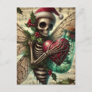 Skeletton Weihnachtsfeier mit einem roten Herz Postkarte