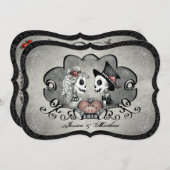 Skelettons Graues Schwarzes und Weiß Herz Einladun Einladung (Vorne/Hinten)