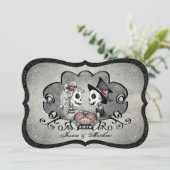 Skelettons Graues Schwarzes und Weiß Herz Einladun Einladung (Stehend Vorderseite)