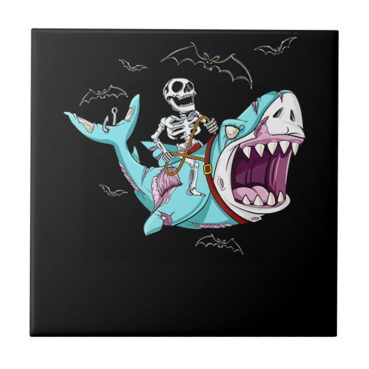 Skelettreise Zombie Shark Funny Halloween Geschenk Fliese (Vorderseite)