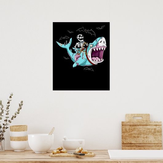 Skelettreise Zombie Shark Funny Halloween Geschenk Poster (Küche)