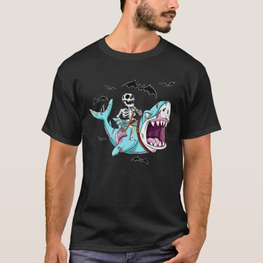 Skelettreise Zombie Shark Funny Halloween Geschenk T-Shirt (Vorderseite)