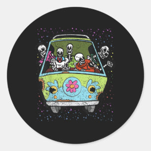 Skelettreiten Hippie Van Halloween Kostüm Retro Runder Aufkleber