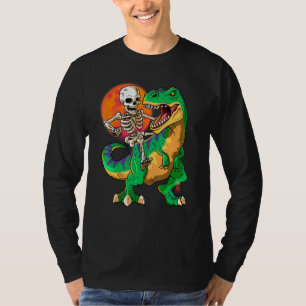 Skelettreiten T Rex Halloween Kids Green Dinosau T-Shirt