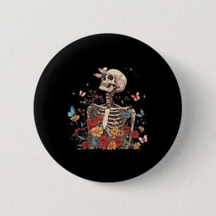 Skeletts Blume Butterfly Floral Halloween Men Wo Button