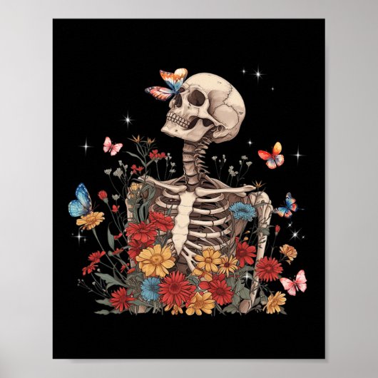 Skeletts Blume Butterfly Floral Halloween Men Wo Poster (Vorne)