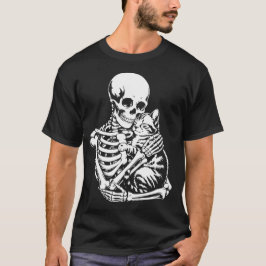 Skeletts umarmender katzenHalloween-T - Shirt - Ka