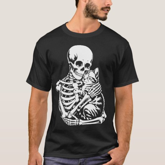 Skeletts umarmender katzenHalloween-T - Shirt - Ka (Vorderseite)