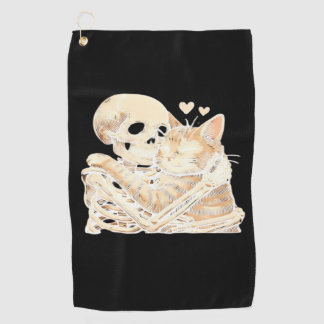 Skeletts Umarmung KatzenHalloween Katze Lover Katz Golfhandtuch