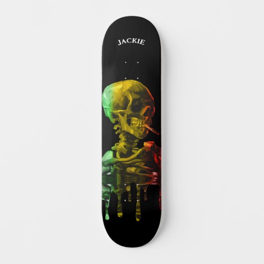 Skelettschädel mit brennender Zigarette Van Gogh Skateboard (Vorderseite)