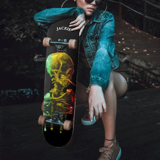 Skelettschädel mit brennender Zigarette Van Gogh Skateboard