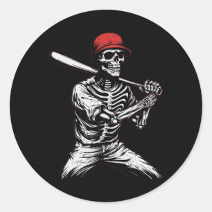 Skelettspieler Halloween Baseball Spieler 1 Runder Aufkleber