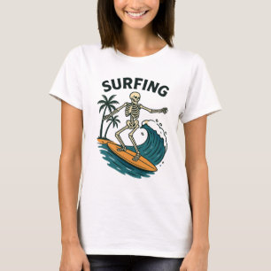 Skelettsurfen Retro Beach Wave Design T-Shirt