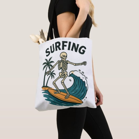 Skelettsurfen Retro Beach Wave Design Tasche (Von Nahem)