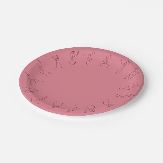 Skeletttanz-Papierplatte - rosa Pappteller (Schrägansicht)