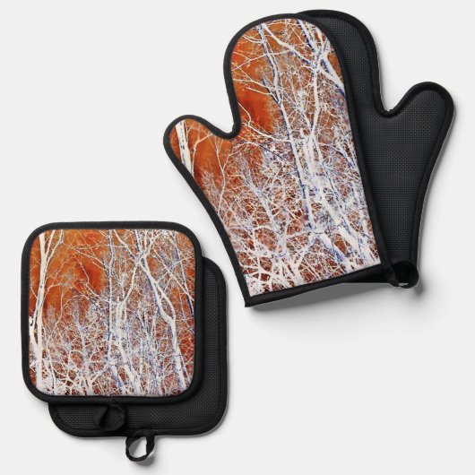 Skelettwald II Ofenhandschuh & Topflappen-Set (Vorderseite/Rückseite)