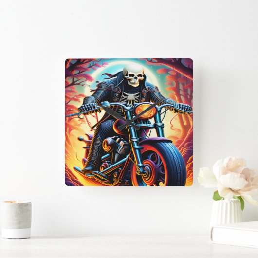 Skelettwandern durch die Feuerhöhle Quadratische Wanduhr (Zuhause)