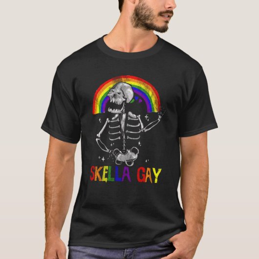 Skella Gay Skeleton Funny Halloween Skull Lgbt Pri T-Shirt (Vorderseite)
