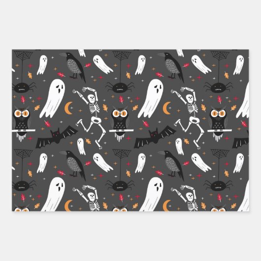 Skeltonen, Geister, Schlangen Design perfekt Hallo Geschenkpapier Set (Vorderseite)