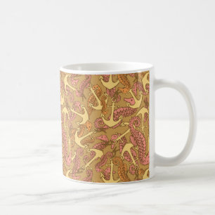 Skeptisches Seepferdchen- und Anker-Muster Kaffeetasse