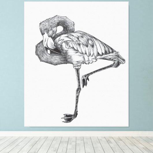 Sketch American BW Flamingo | Funny Flaming Leinwanddruck (Insitu (Holzboden))