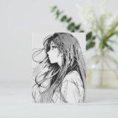 Sketch Anime Manga Girl Postkarte (Stehend Vorderseite)