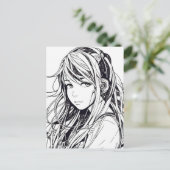 Sketch Anime Manga Girl Postkarte (Stehend Vorderseite)