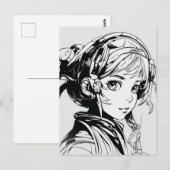 Sketch Anime Manga Girl Postkarte (Vorne/Hinten)