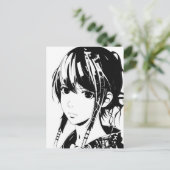 Sketch Anime Manga Girl Postkarte (Stehend Vorderseite)
