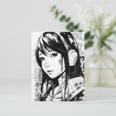 Sketch Anime Manga Girl Postkarte (Stehend Vorderseite)
