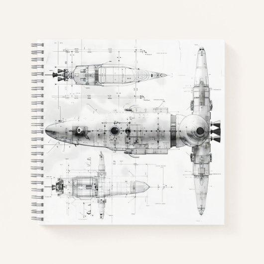 Sketch Blueprint Weltraumschiff Notizblock (Vorderseite)