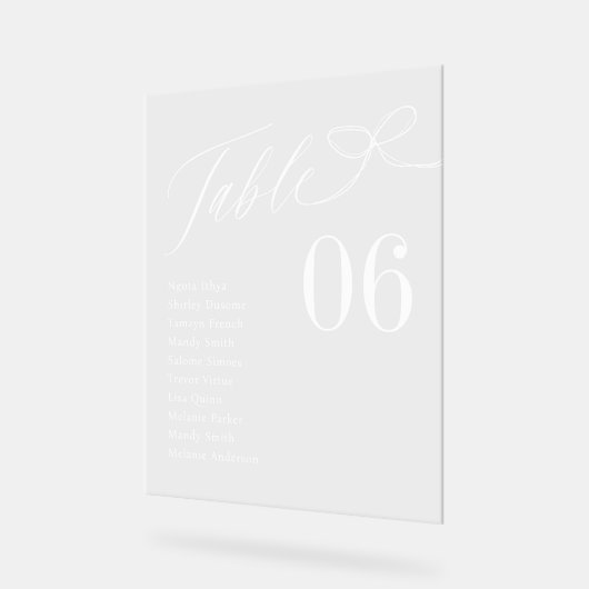 Sketch Bow Script Guest Names Sitzende Tischnummer Acrylschild (Winkel)
