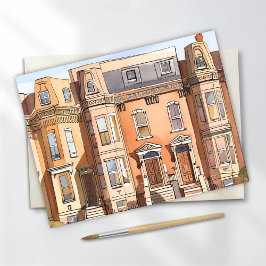 Sketch Brownstones | Boston Massachusetts Card