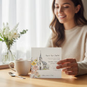 sketch Church Floral Watercolor Save the Date