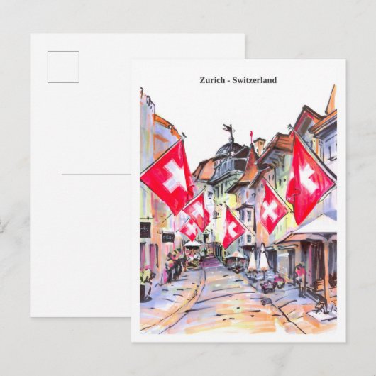 Sketch cozy street Zurich Switzerland Postkarte (Vorne/Hinten)