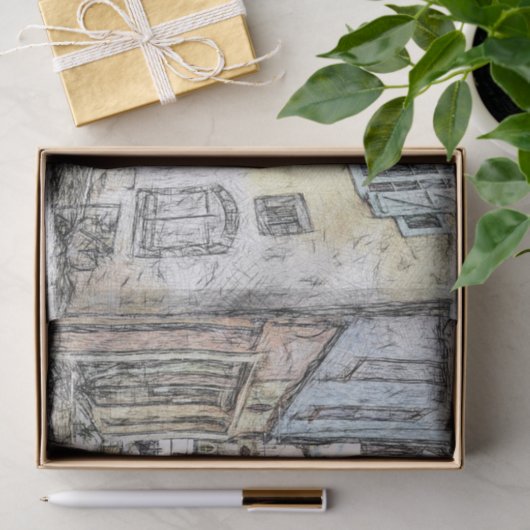 Sketch Decoupage der französischen Riviera Street Seidenpapier (Geschenk)