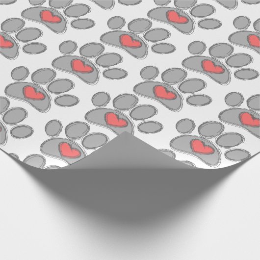 Sketch Dog Paw Rotes Herz Kunst Geschenkpapier (Ecke)