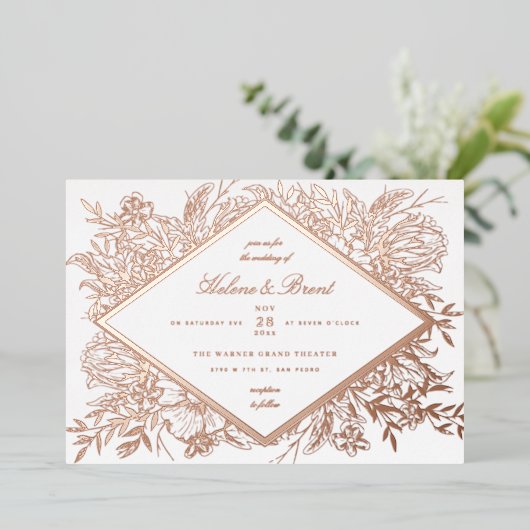 Sketch floral Diamond Romantische Gartenanlage Ros Folieneinladung (Stehend vorne)