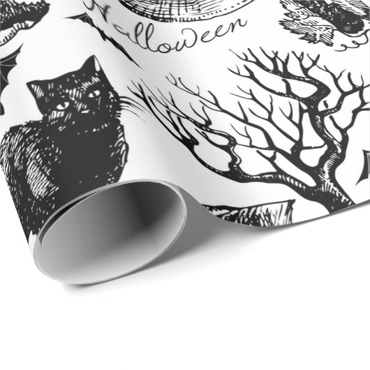Sketch Halloween-Muster Geschenkpapier (Rolleneckpunkt)