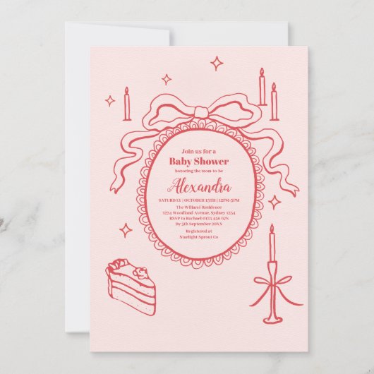 Sketch Hand Drawn Bow Babydusche Einladung (Vorderseite)
